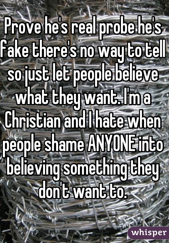 Prove he's real probe he's fake there's no way to tell so just let people believe what they want. I'm a Christian and I hate when people shame ANYONE into believing something they don't want to.