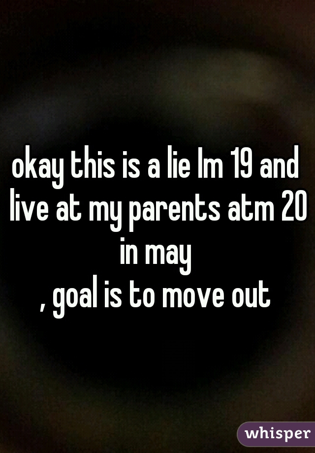 okay this is a lie Im 19 and live at my parents atm 20 in may 
, goal is to move out