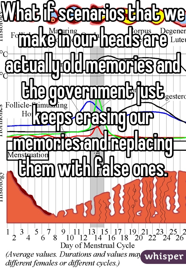 What if scenarios that we make in our heads are actually old memories and the government just keeps erasing our memories and replacing them with false ones.