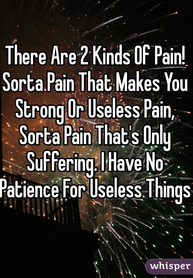 There Are 2 Kinds Of Pain! Sorta Pain That Makes You Strong Or Useless Pain, Sorta Pain That's Only Suffering. I Have No Patience For Useless Things 