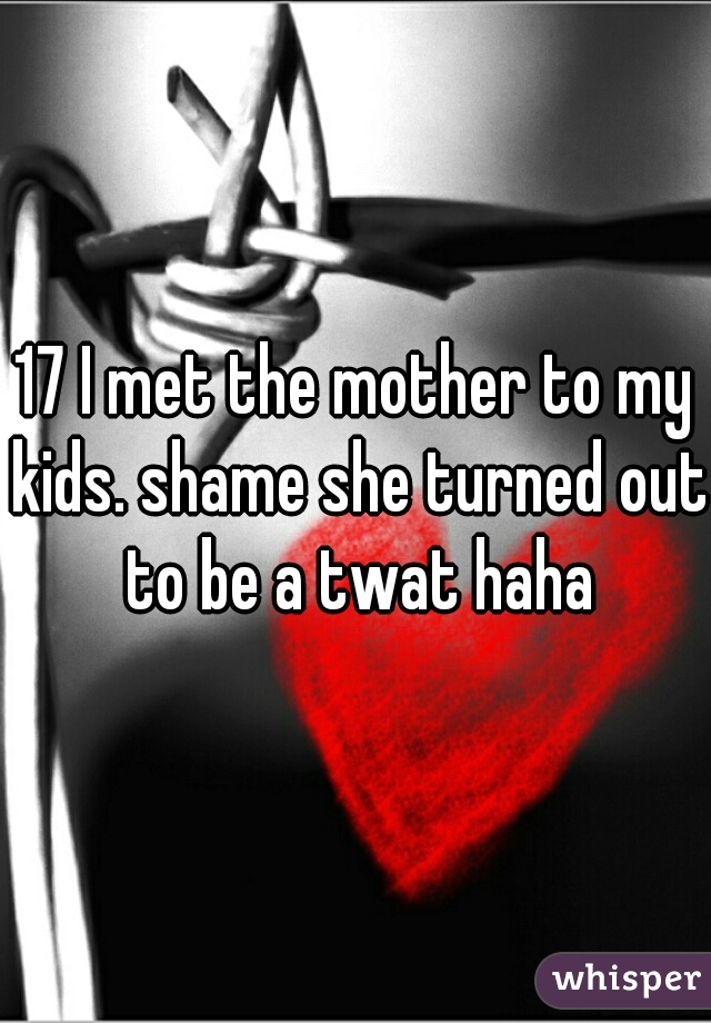 17 I met the mother to my kids. shame she turned out to be a twat haha