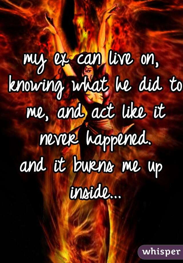 my ex can live on, knowing what he did to me, and act like it never happened.
and it burns me up inside...