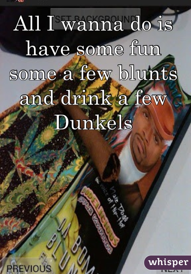 All I wanna do is have some fun some a few blunts and drink a few Dunkels 