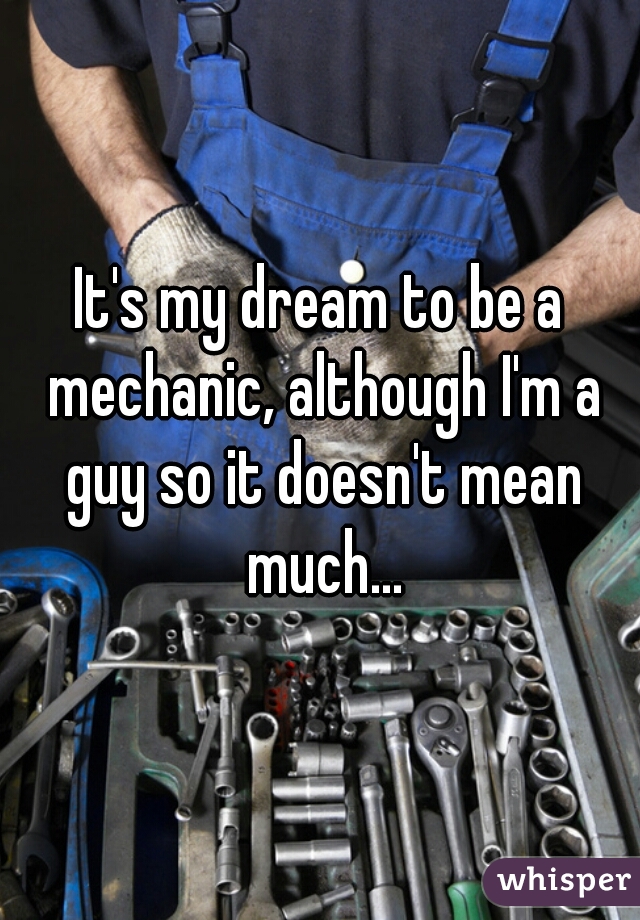 It's my dream to be a mechanic, although I'm a guy so it doesn't mean much...
