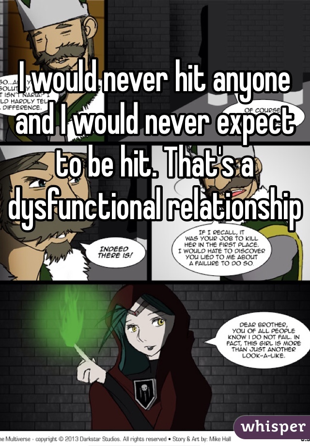 I would never hit anyone and I would never expect to be hit. That's a dysfunctional relationship 