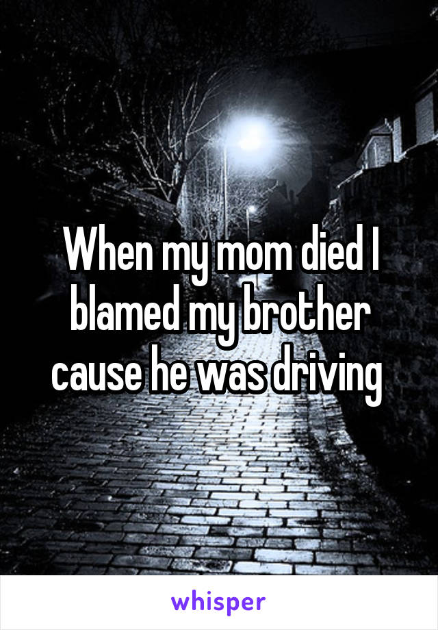 When my mom died I blamed my brother cause he was driving 