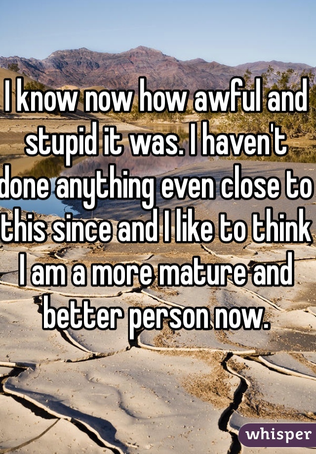 I know now how awful and stupid it was. I haven't done anything even close to this since and I like to think I am a more mature and better person now. 