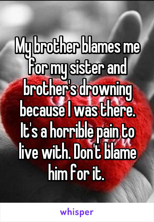 My brother blames me for my sister and brother's drowning because I was there. It's a horrible pain to live with. Don't blame him for it. 