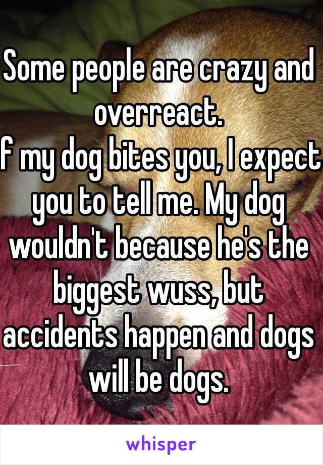 Some people are crazy and overreact. 
If my dog bites you, I expect you to tell me. My dog wouldn't because he's the biggest wuss, but accidents happen and dogs will be dogs. 