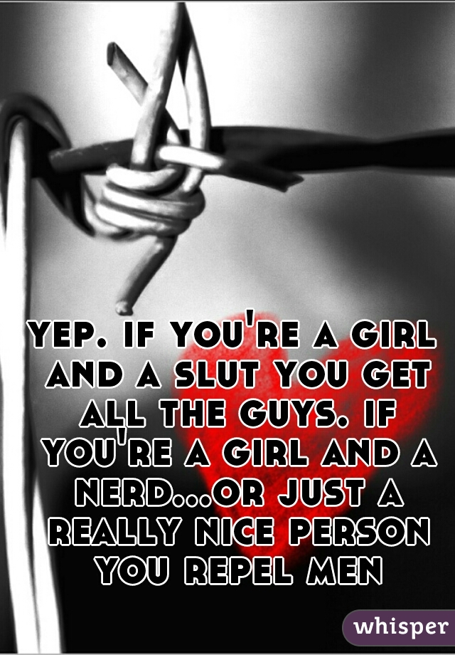 yep. if you're a girl and a slut you get all the guys. if you're a girl and a nerd...or just a really nice person you repel men
