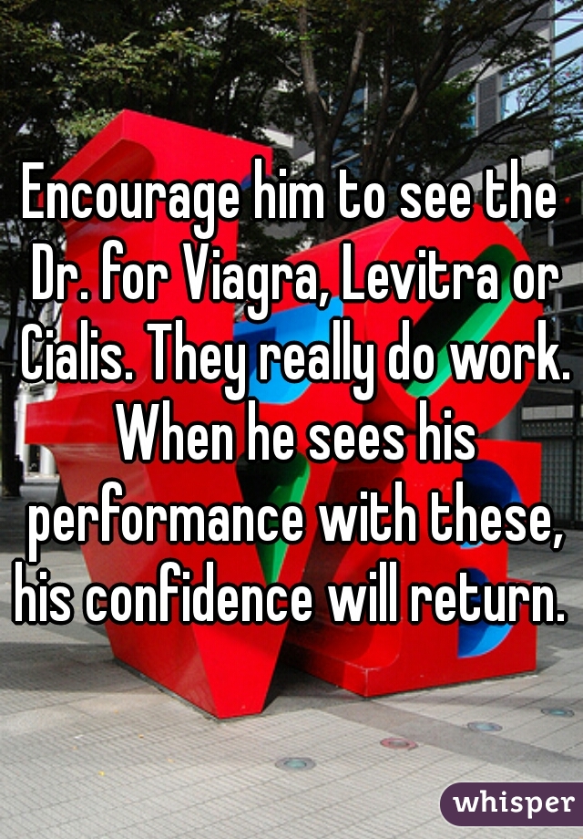 Encourage him to see the Dr. for Viagra, Levitra or Cialis. They really do work. When he sees his performance with these, his confidence will return. 