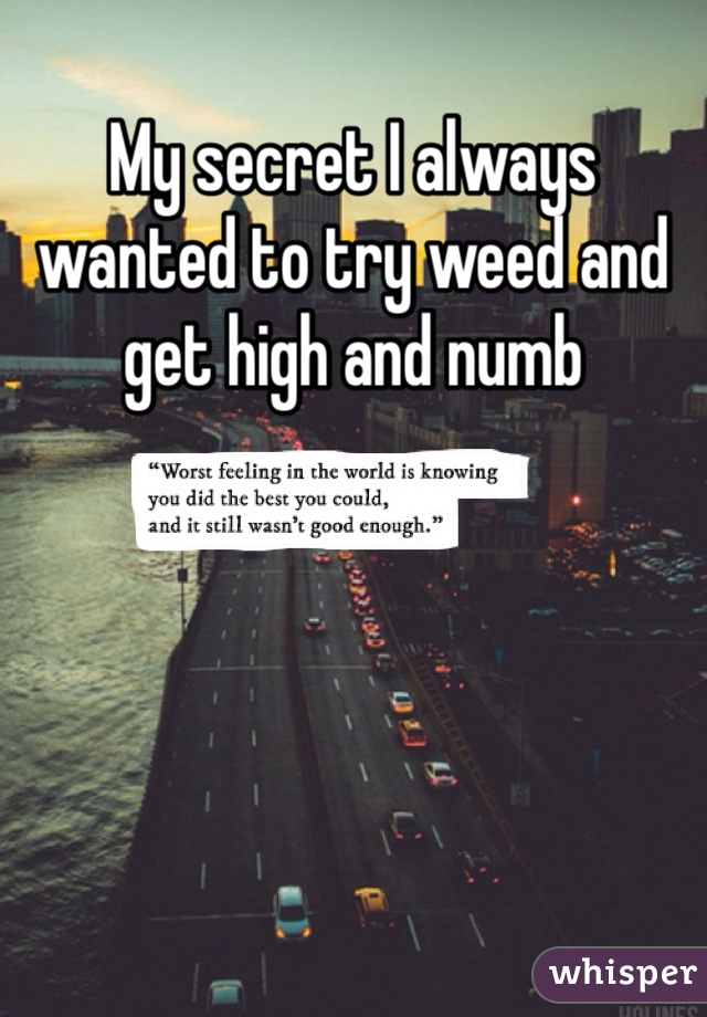My secret I always wanted to try weed and get high and numb
