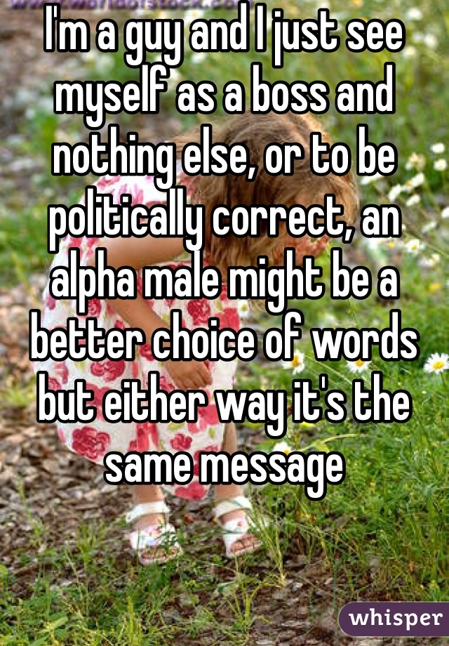 I'm a guy and I just see myself as a boss and nothing else, or to be politically correct, an alpha male might be a better choice of words but either way it's the same message 