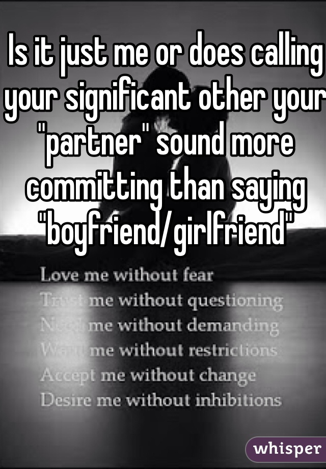 Is it just me or does calling your significant other your "partner" sound more committing than saying "boyfriend/girlfriend"