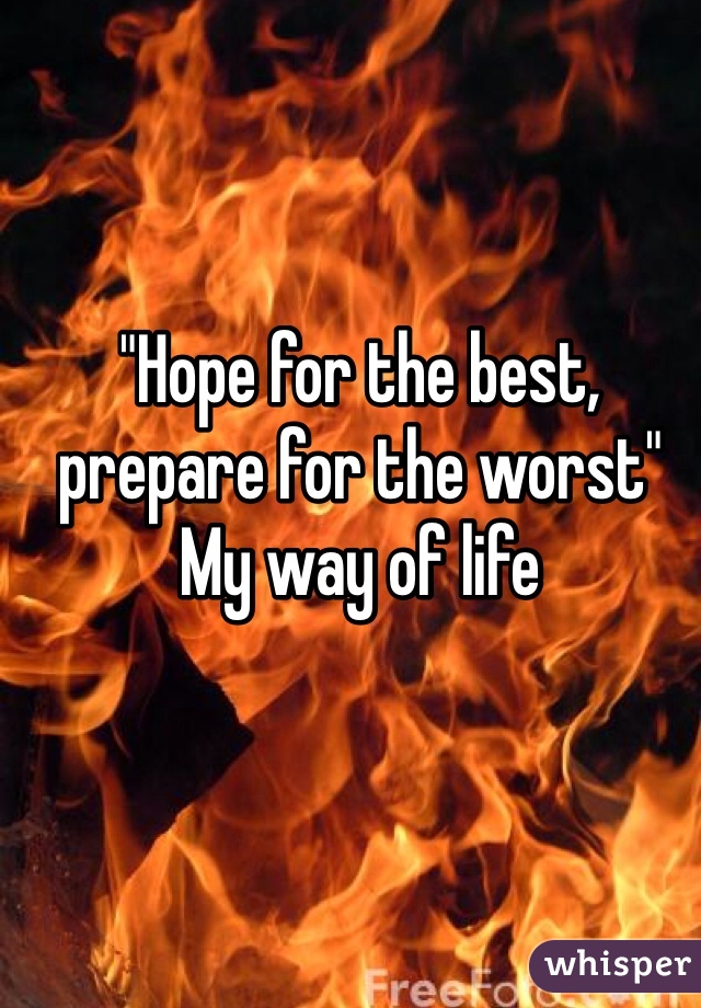 "Hope for the best, prepare for the worst" 
My way of life 