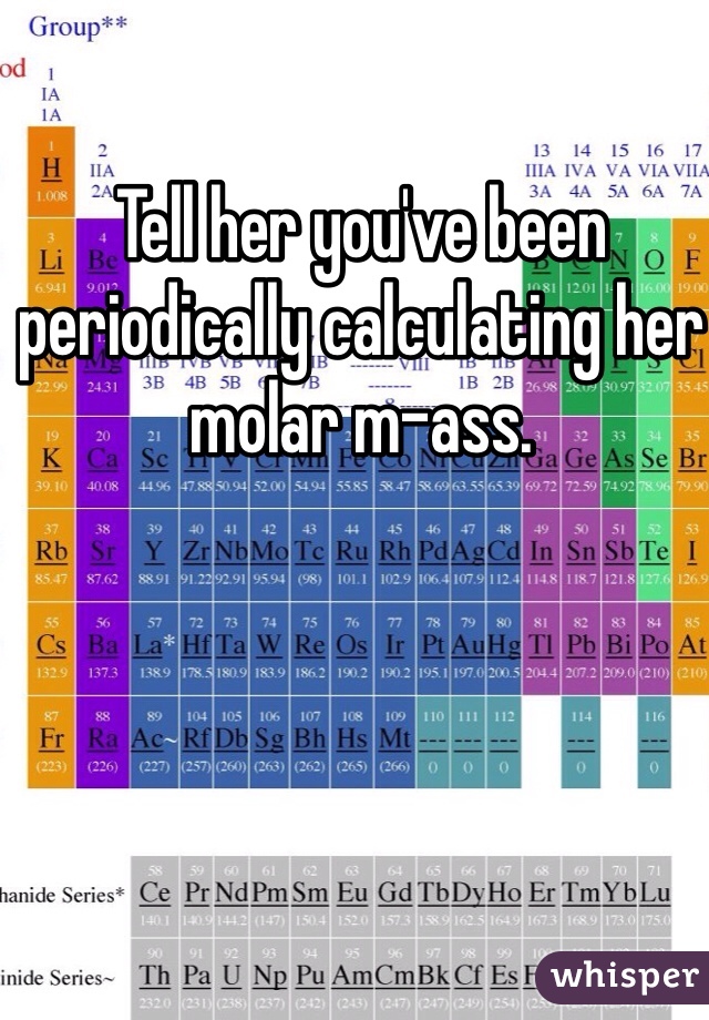 Tell her you've been periodically calculating her molar m-ass. 
