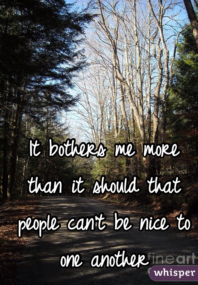 It bothers me more than it should that people can't be nice to one another 