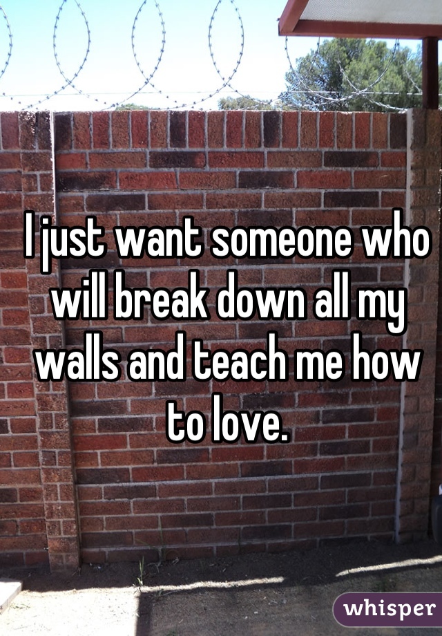 I just want someone who will break down all my walls and teach me how to love.
