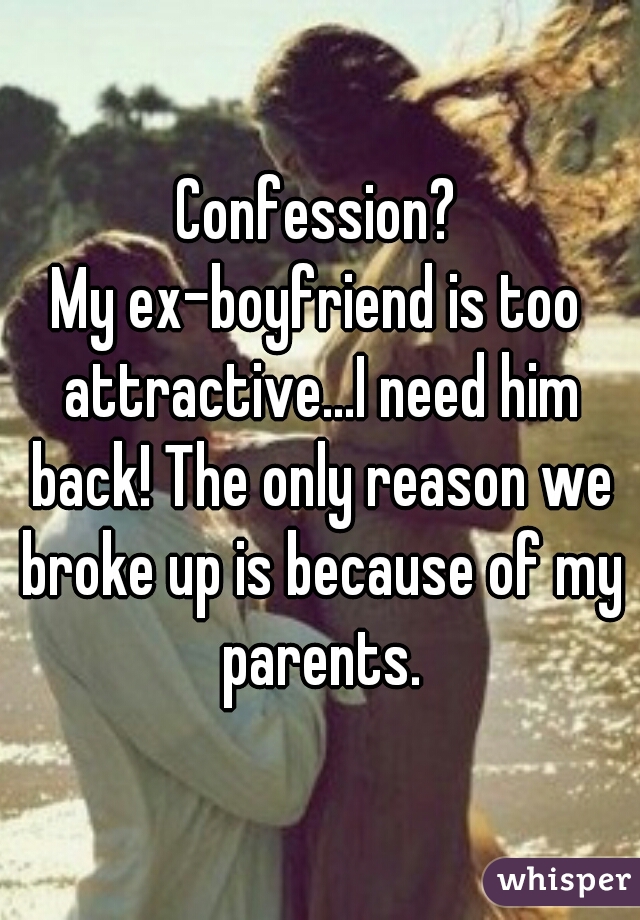 Confession?

My ex-boyfriend is too attractive...I need him back! The only reason we broke up is because of my parents.