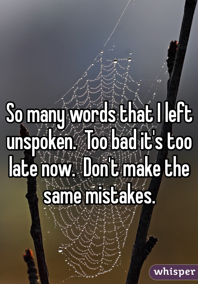 So many words that I left unspoken.  Too bad it's too late now.  Don't make the same mistakes.