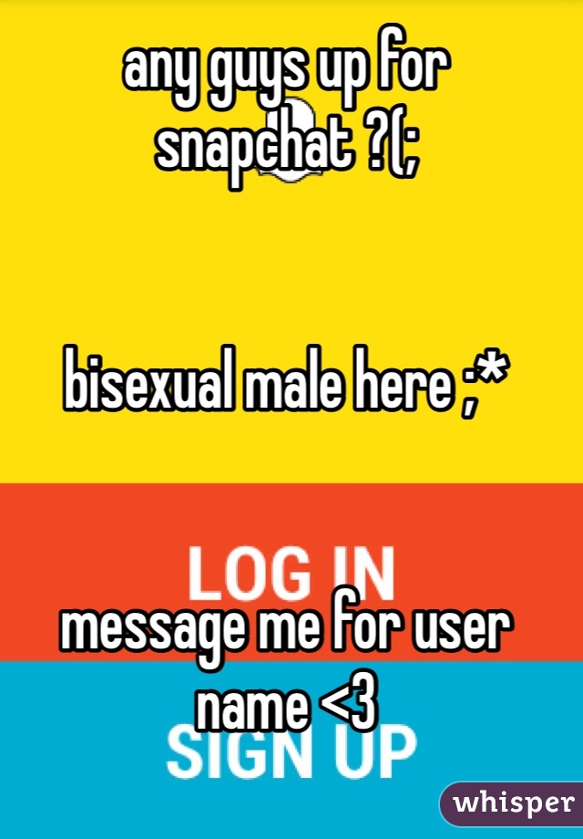 any guys up for snapchat ?(;


bisexual male here ;*


message me for user name <3