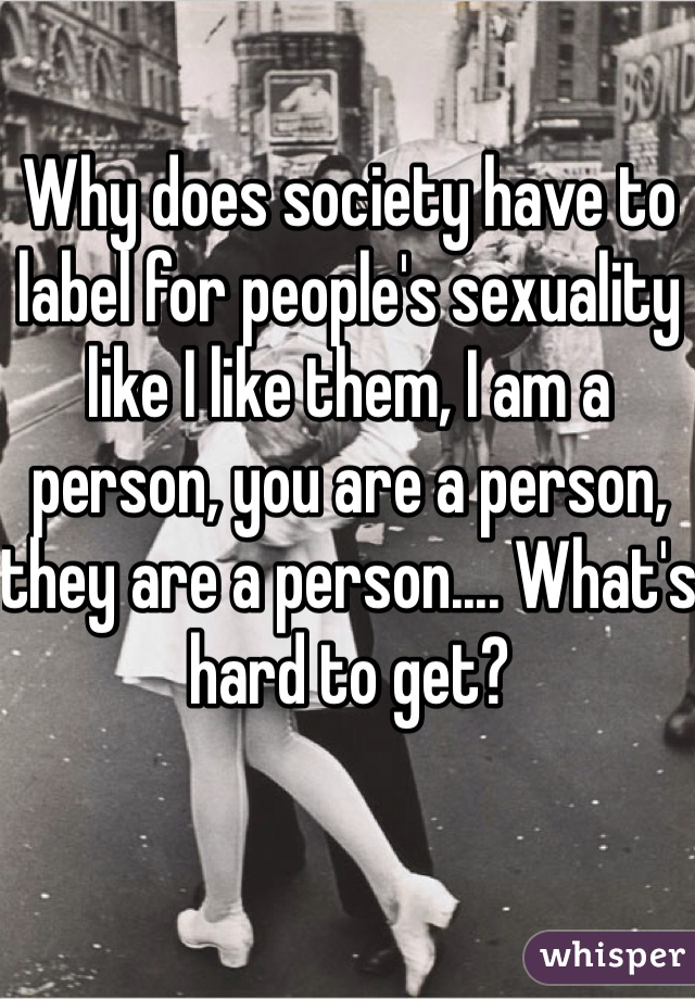 Why does society have to label for people's sexuality like I like them, I am a person, you are a person, they are a person.... What's hard to get? 