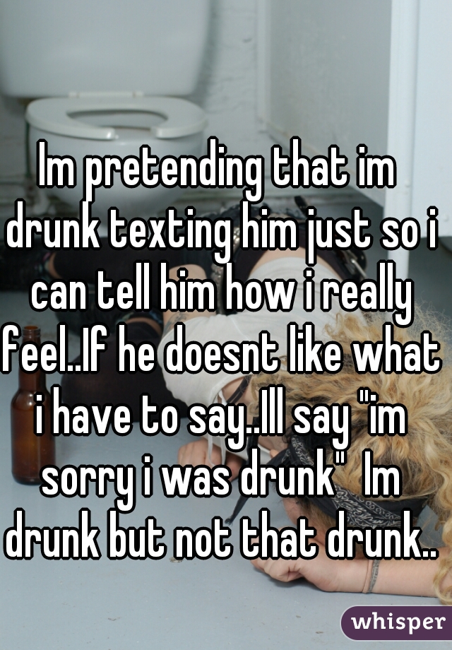 Im pretending that im drunk texting him just so i can tell him how i really feel..If he doesnt like what i have to say..Ill say "im sorry i was drunk"  Im drunk but not that drunk..