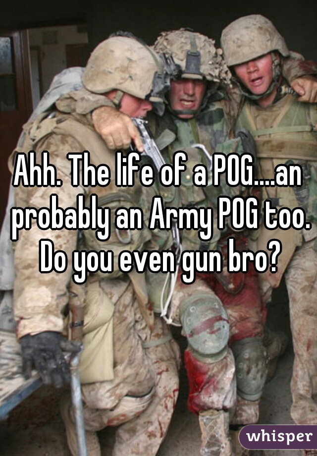 Ahh. The life of a POG....an probably an Army POG too. Do you even gun bro?