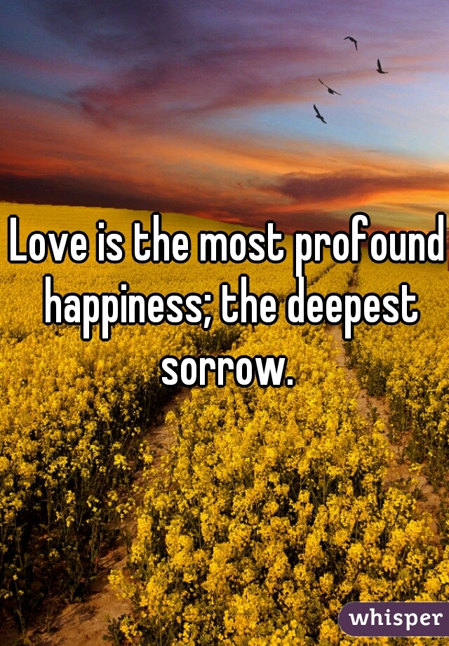 Love is the most profound happiness; the deepest sorrow. 