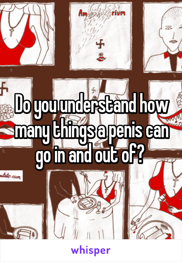 Do you understand how many things a penis can go in and out of? 