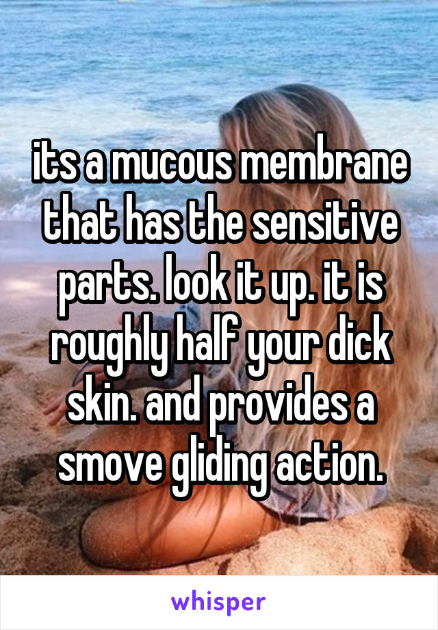 its a mucous membrane that has the sensitive parts. look it up. it is roughly half your dick skin. and provides a smove gliding action.