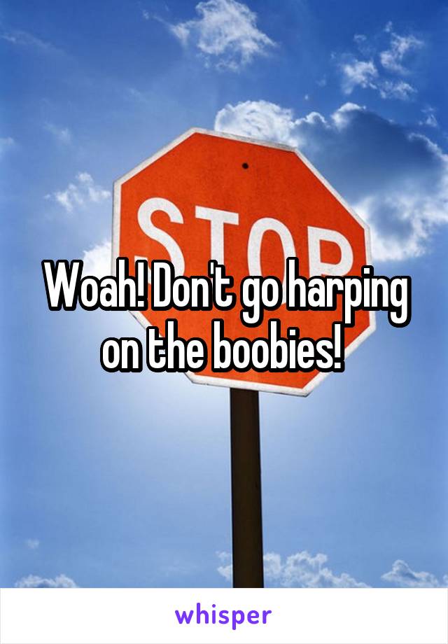 Woah! Don't go harping on the boobies! 