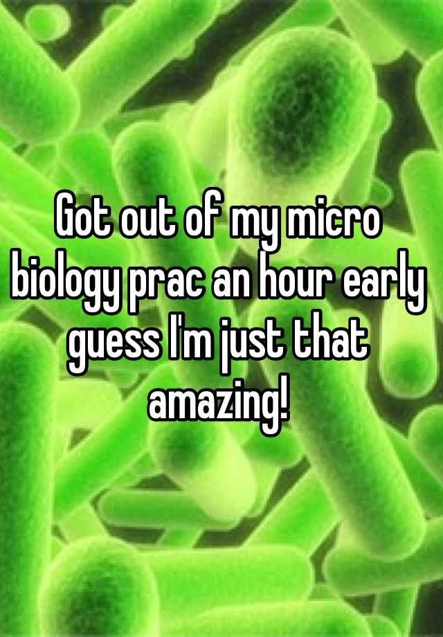 Got out of my micro biology prac an hour early guess I'm just that amazing! 