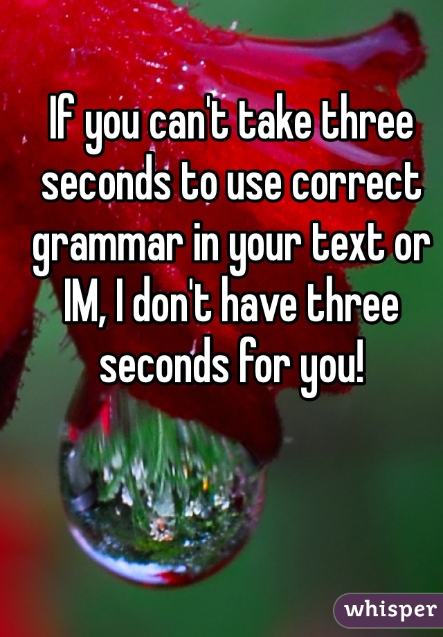 If you can't take three seconds to use correct grammar in your text or IM, I don't have three seconds for you!
