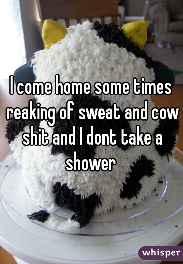 I come home some times reaking of sweat and cow shit and I dont take a shower 