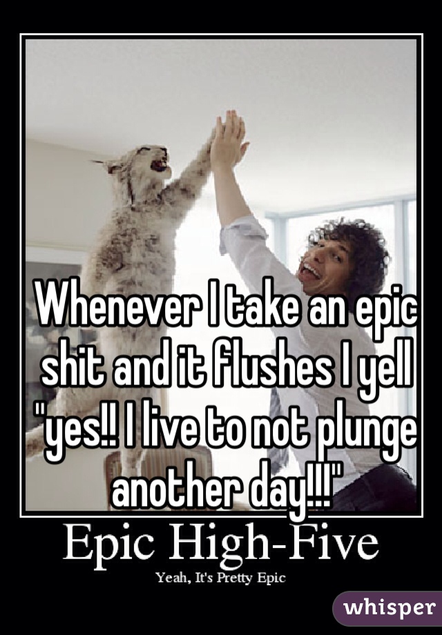 Whenever I take an epic shit and it flushes I yell "yes!! I live to not plunge another day!!!" 