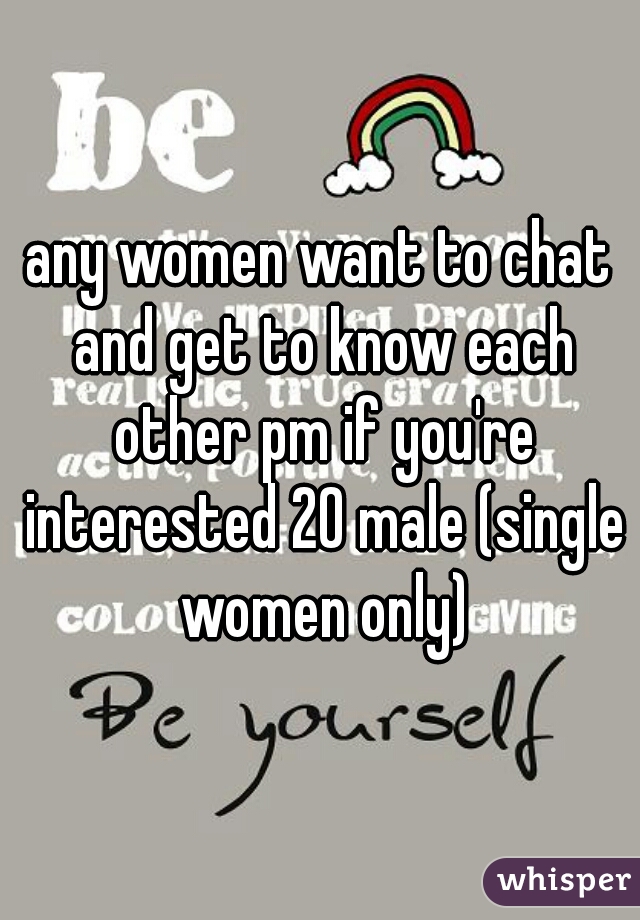 any women want to chat and get to know each other pm if you're interested 20 male (single women only)