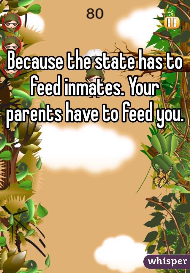 Because the state has to feed inmates. Your parents have to feed you. 
