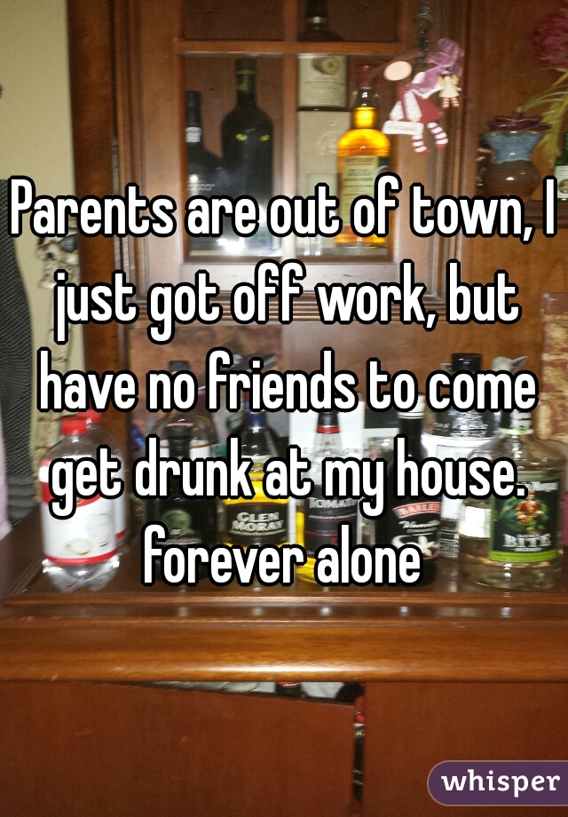 Parents are out of town, I just got off work, but have no friends to come get drunk at my house. forever alone 