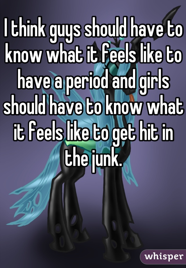 I think guys should have to know what it feels like to have a period and girls should have to know what it feels like to get hit in the junk.