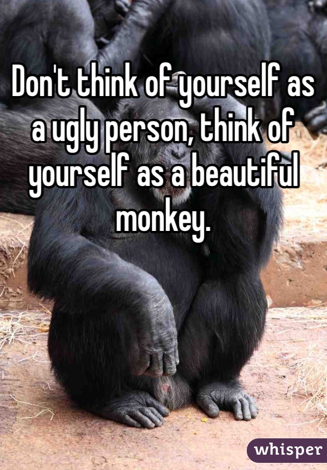 Don't think of yourself as a ugly person, think of yourself as a beautiful monkey.