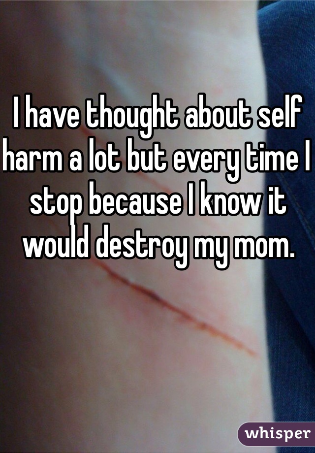 I have thought about self harm a lot but every time I stop because I know it would destroy my mom.