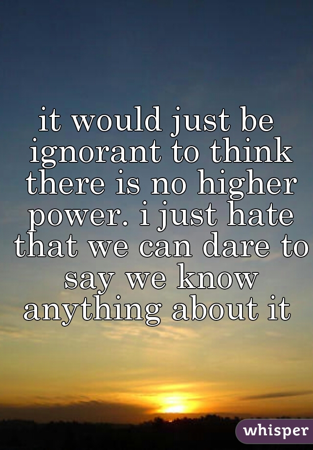 it would just be ignorant to think there is no higher power. i just hate that we can dare to say we know anything about it 