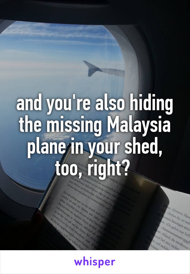 and you're also hiding the missing Malaysia plane in your shed, too, right? 
