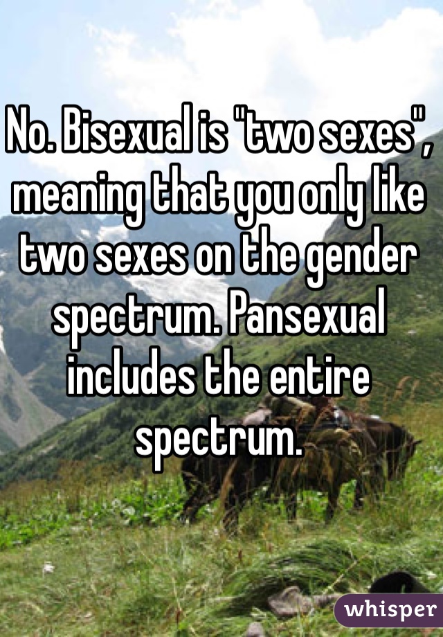 No. Bisexual is "two sexes", meaning that you only like two sexes on the gender spectrum. Pansexual includes the entire spectrum.