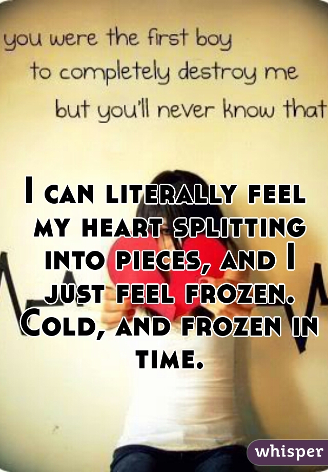 I can literally feel my heart splitting into pieces, and I just feel frozen. Cold, and frozen in time.