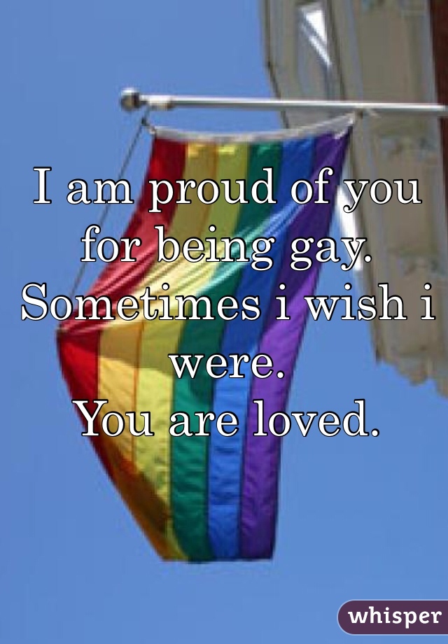I am proud of you for being gay. Sometimes i wish i were. 
You are loved. 