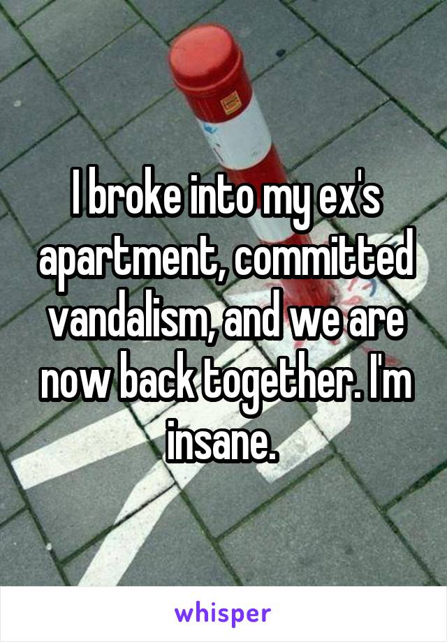 I broke into my ex's apartment, committed vandalism, and we are now back together. I'm insane. 