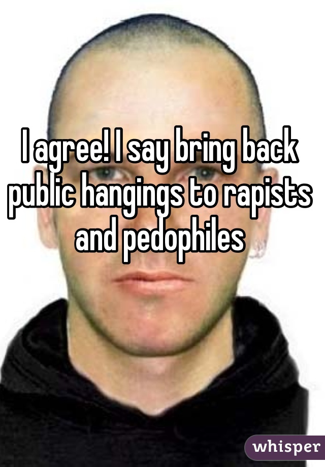 I agree! I say bring back public hangings to rapists and pedophiles 