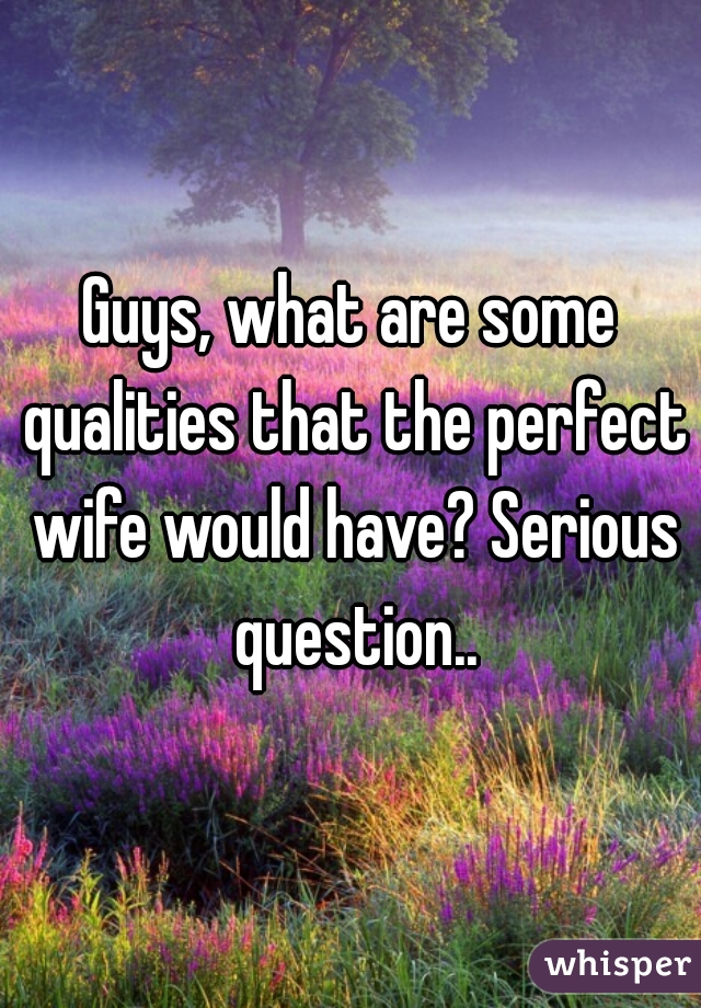 Guys, what are some qualities that the perfect wife would have? Serious question..